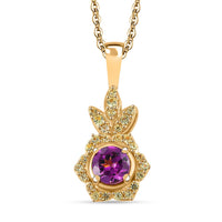 AAA Radiant Ember Garnet and Yellow Sapphire 1.00 ctw Radiant Petal Pendant Necklace in 18K Vermeil Yellow Gold Over Sterling Silver 20 Inches