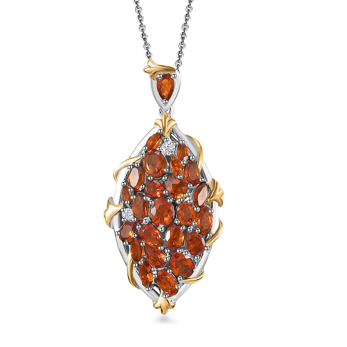 Premium Santa Ana Madeira Citrine and White Zircon 4.40 ctw Amber Bloom Pendant Necklace in 18K Vermeil YG and Rhodium Over Sterling Silver 20 Inches