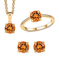 Premium Santa Ana Madeira Citrine 2.60 ctw Stud Earrings, Solitaire Ring and Pendant in 18K Vermeil YG Over Sterling Silver with ION Plated YG Stainless Steel Necklace 20 Inches - Sticky add to cart bar