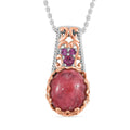 Karis Norwegian Thulite and Orissa Rhodolite Garnet 6.40 ctw Victorian Blossom Pendant in 18K RG Plated and Platinum Bond with Stainless Steel Necklace 20 Inches - Sticky add to cart bar