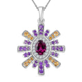 AAA Radiant Ember Garnet and Multi Gemstone 2.20 ctw Radiant Starburst Pendant in Rhodium Over Sterling Silver with Stainless Steel Necklace 20 Inches - Sticky add to cart bar