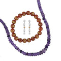 3pcs Set - Multi Gemstone 348.35 ctw Beaded 2pc Necklace (20 Inches) and Celestial Earrings in Rhodium Over Sterling Silver and Stainless Steel - Sticky add to cart bar