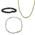 3pcs Set - Multi Gemstone 492.00 ctw Beaded 2pc Necklace (20, 22In) and Stretch Bracelet in Silvertone and Rhodium Over Sterling Silver - Sticky add to cart bar