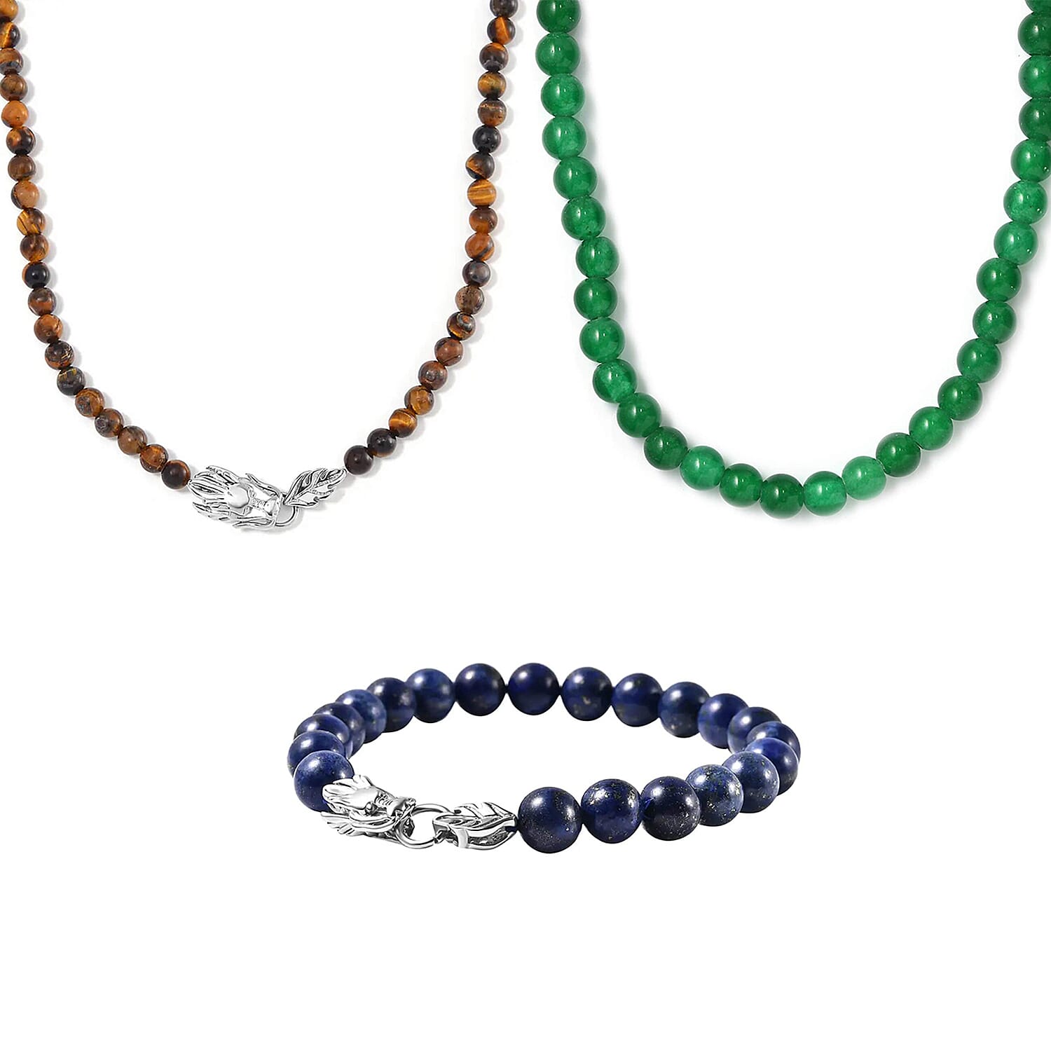 3pcs Set - Multi Gemstone 469.85 ctw Beaded 2pc Necklace (20 Inches) and Bracelet (7.50In) in Platinum Bond and Stainless Steel