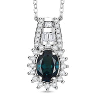 AAA Pirineu Lagoon Tourmaline and White Zircon 1.00 ctw Starburst Pendant Necklace in Rhodium Sterling Silver 20 Inches