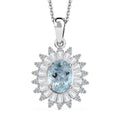 Santa Maria Aquamarine and Moissanite 1.75 ctw Floral Pendant Necklace in Rhodium Over Sterling Silver 20 Inches - Sticky add to cart bar