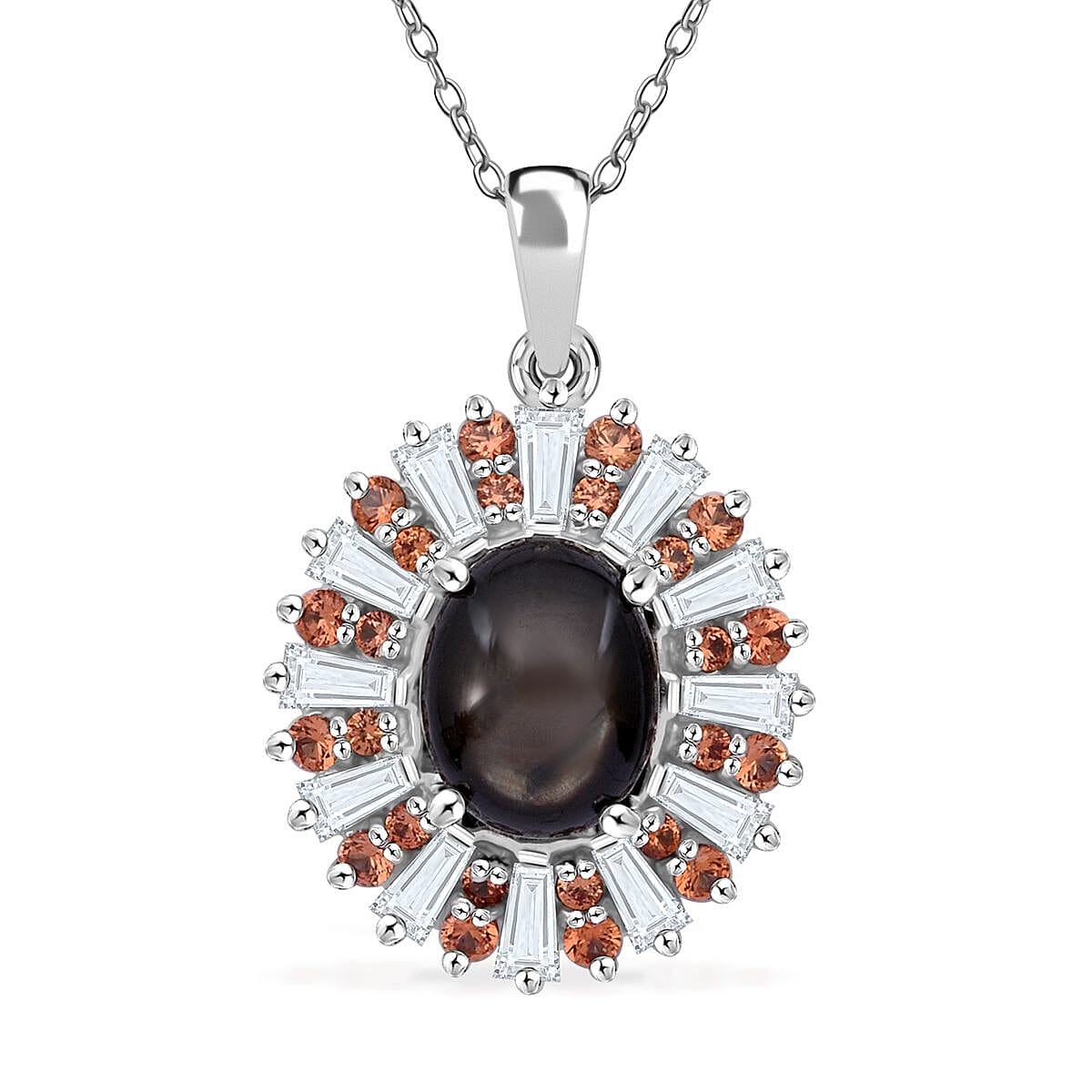 Bankacha Natural Black Star Sapphire and Multi Gemstone Star Ray 6.50 ctw Pendant Necklace in Rhodium Over Sterling Silver 20 Inches