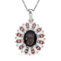 Bankacha Natural Black Star Sapphire and Multi Gemstone Star Ray 6.50 ctw Pendant Necklace in Rhodium Over Sterling Silver 20 Inches