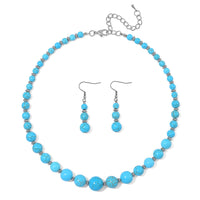 Blue Howlite Beaded Necklace (18-20 Inches) and Earrings in Stainless Steel 205.00 ctw