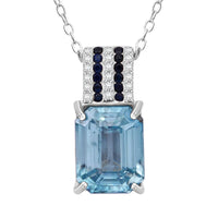 Doorbuster Premium Blue Zircon, Multi Gemstone Pendant Necklace (20 Inches) in Rhodium Over Sterling Silver 3.90 ctw