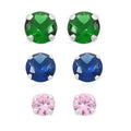Set of 3, Simulated Pink, Blue and Green Diamond 4.80 ctw Stud Earrings in Sterling Silver - Sticky add to cart bar
