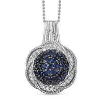 Madagascar Blue Sapphire, White Zircon Radiant Galaxy Pendant Necklace (20 Inches) in Rhodium Over Sterling Silver 3.35 ctw