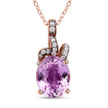 Patroke Kunzite and Moissanite 3.60 ctw Love Knot Pendant Necklace in Vermeil Rose Gold Over Sterling Silver 20 Inches - Sticky add to cart bar