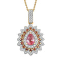 AAA Padparadscha Sapphire (BT), Moissanite Radiant Bloom Pendant Necklace (20 Inches) in 18K Vermeil YG Over Sterling Silver 1.85 ctw - Sticky add to cart bar