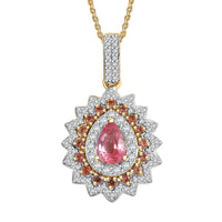 AAA Padparadscha Sapphire (BT), Moissanite Radiant Bloom Pendant Necklace (20 Inches) in 18K Vermeil YG Over Sterling Silver 1.85 ctw