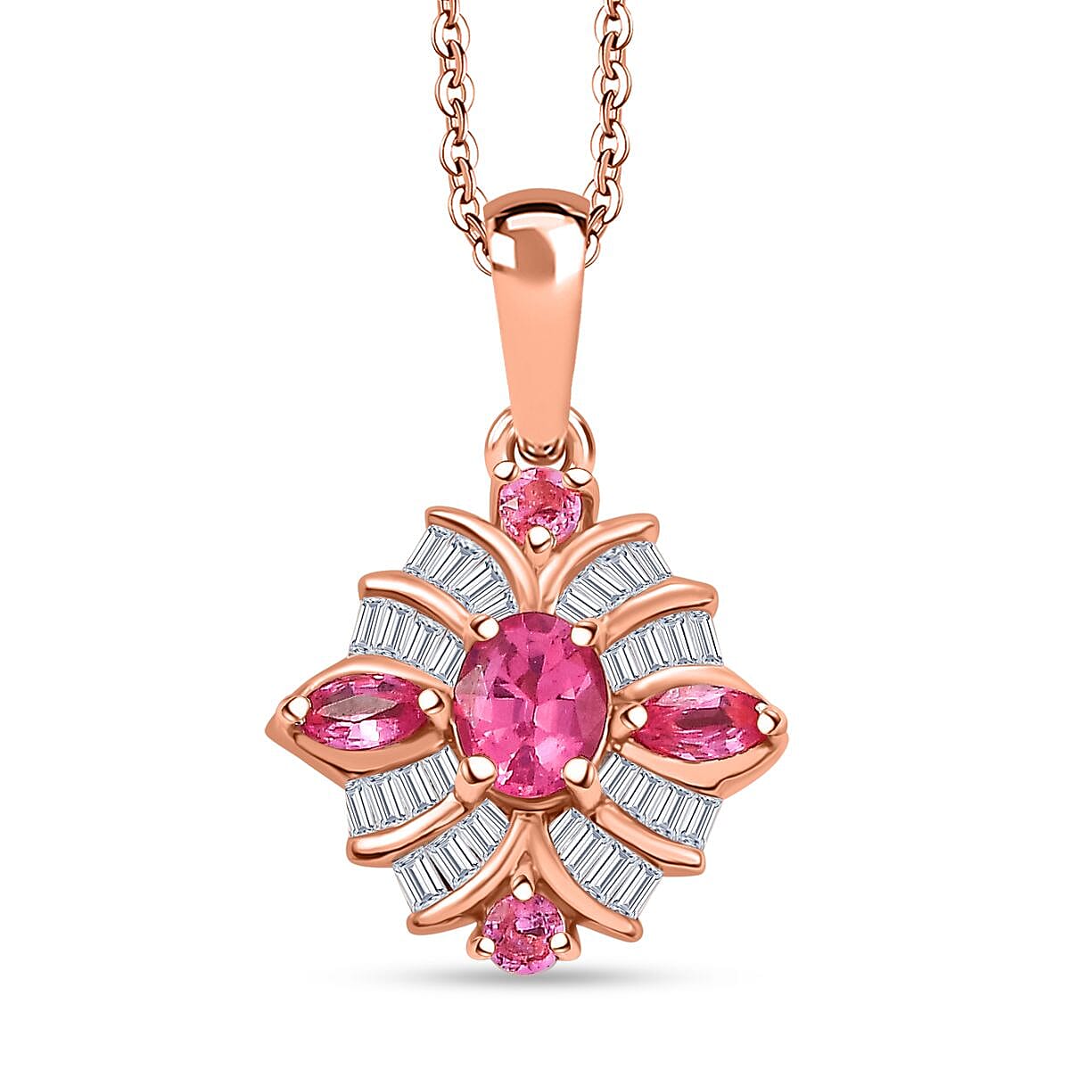 Mahenge Spinel and Diamond 0.90 ctw Starlight Blossom Pendant Necklace 18 Inches in 18K Vermeil Rose Gold Over Sterling Silver