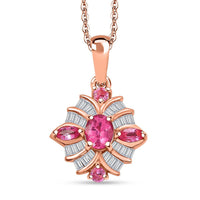 Mahenge Spinel and Diamond 0.90 ctw Starlight Blossom Pendant Necklace 18 Inches in 18K Vermeil Rose Gold Over Sterling Silver