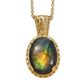 Karis Madagascar Fire Labradorite 18.00 ctw Seahorse Pendant in 18K YG Plated with ION Plated YG Stainless Steel Necklace 20 Inches - Sticky add to cart bar