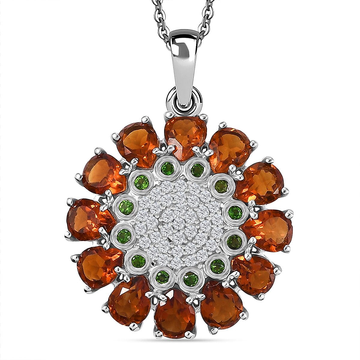 GP Italian Garden Collection Premium Santa Ana Madeira Citrine and Multi Gemstone 3.65 ctw Zinnia Flower Pendant Necklace in Rhodium Over Sterling Silver 20 Inches