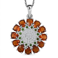 GP Italian Garden Collection Premium Santa Ana Madeira Citrine and Multi Gemstone 3.65 ctw Zinnia Flower Pendant Necklace in Rhodium Over Sterling Silver 20 Inches