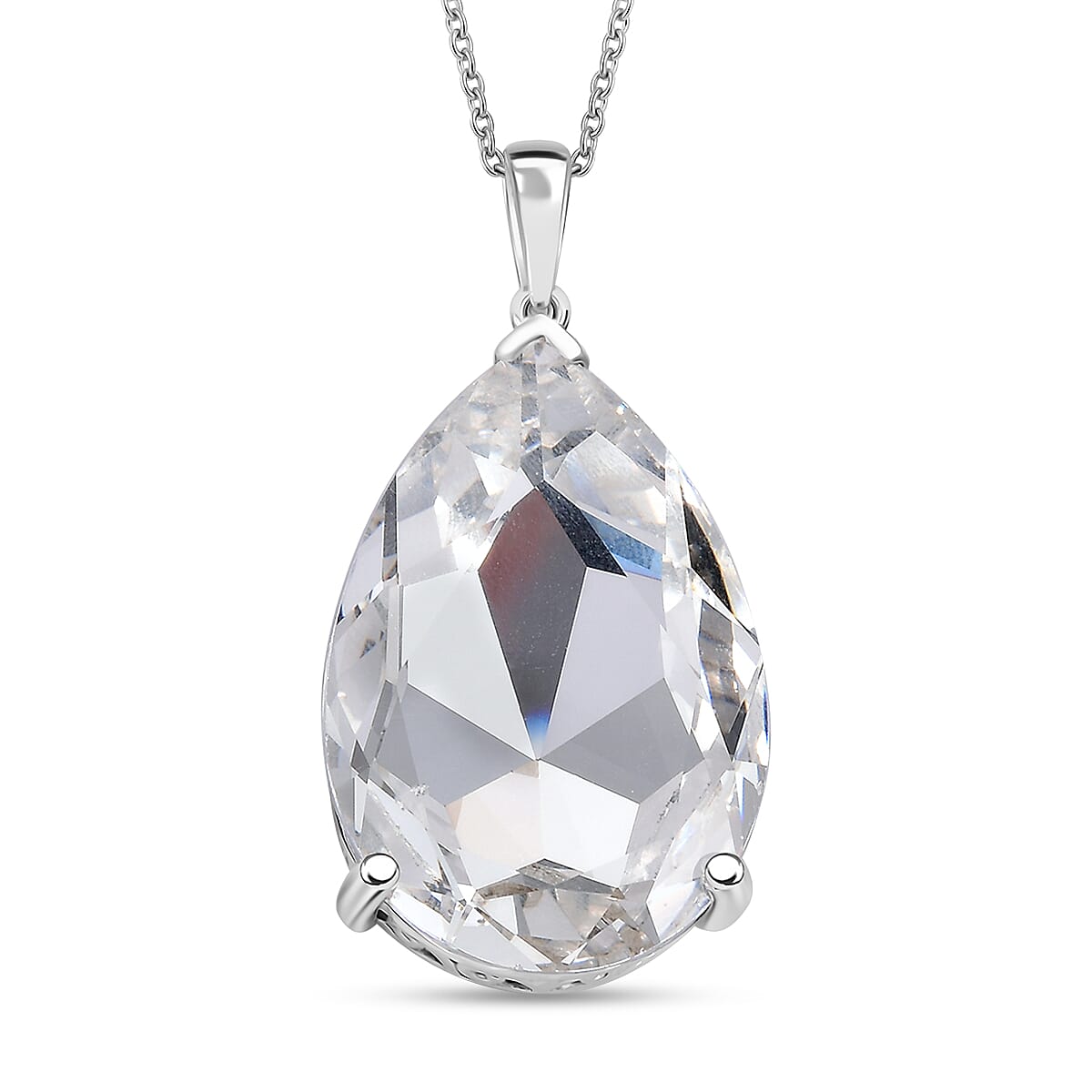 J Francis Embellished with Crystal by Swarovski Pendant Necklace (20 Inches) in Rhodium Over Sterling Silver