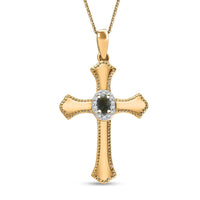 Narsipatnam Alexandrite and White Zircon 0.40 ctw Cross Pendant Necklace in 18K Vermeil Yellow Gold Over Sterling Silver 20 Inches