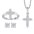 Moissanite Stud Earrings, Cross Ring (Size 5.0), Pendant in Rhodium Over Sterling Silver with Stainless Steel Necklace (20 Inches) 1.75 ctw - Sticky add to cart bar
