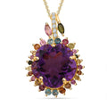 Doorbuster Premium African Amethyst, Multi Gemstone Pendant Necklace (20 Inches) in Vermeil YG Over Sterling Silver 12.65 ctw - Sticky add to cart bar