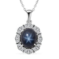 Doorbuster Blue Star Sapphire (DF), White Zircon Pendant Necklace (20 Inches) in Rhodium Over Sterling Silver 7.15 ctw - Sticky add to cart bar