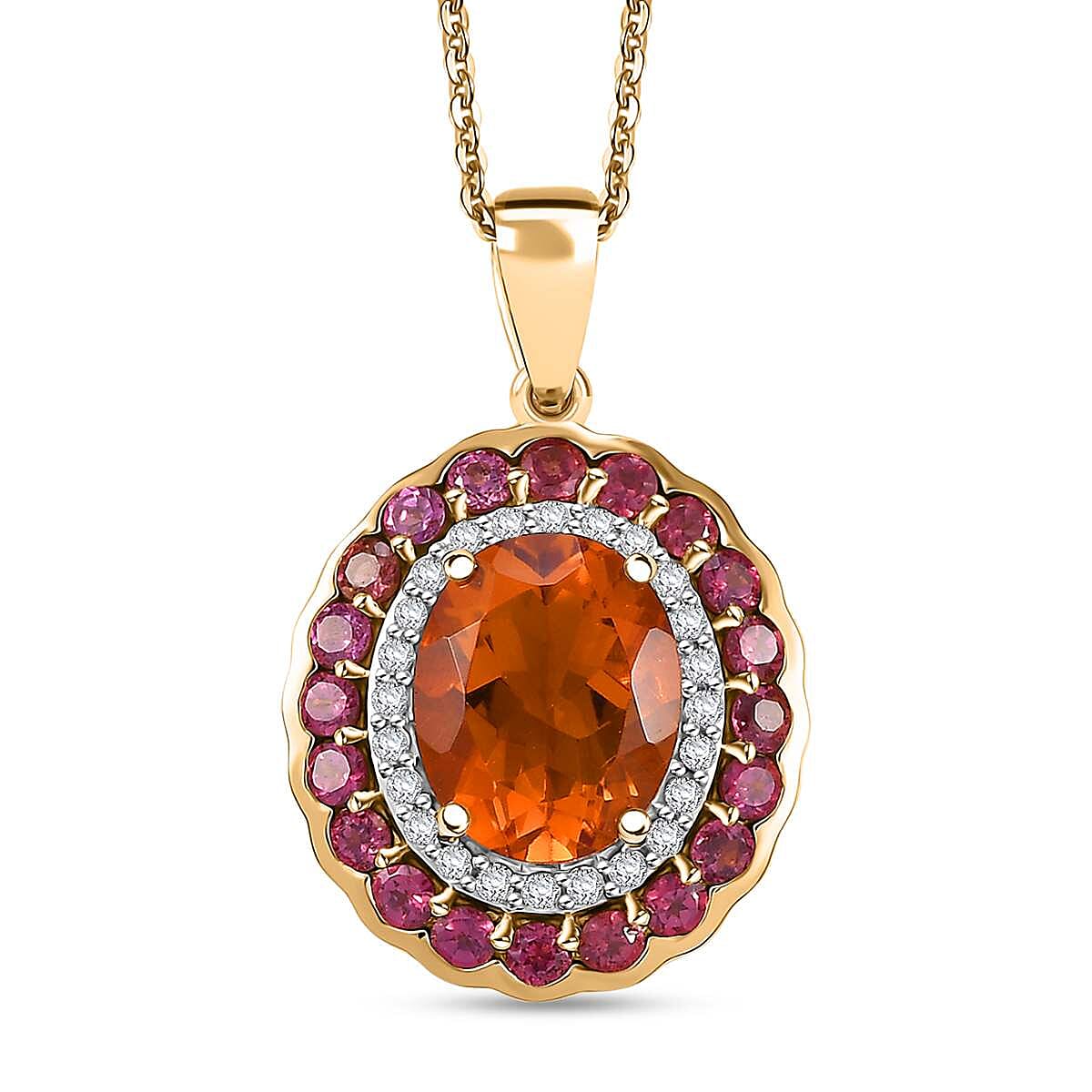 Premium Santa Ana Madeira Citrine and Multi Gemstone 3.80 ctw Radiant Flame Bloom Pendant Necklace in 18K Vermeil Yellow Gold Over Sterling Silver 20 Inches