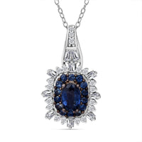 Ceylon Blue Sapphire, Moissanite Pendant Necklace (20 Inches) in Rhodium Over Sterling Silver 1.40 ctw