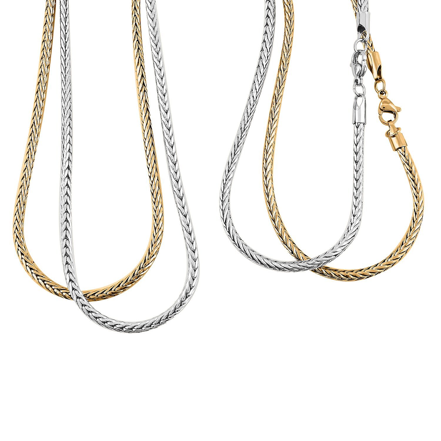 Set of 2 Tulang Naga Chain Necklace in ION Plated YG and Stainless Steel 24 Inches