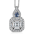 D'Joy Asscher Cut Moissanite (8x8 mm), Ceylon Blue Sapphire Pendant Necklace (20 Inches) in Rhodium Over Sterling Silver 3.45 ctw - Sticky add to cart bar