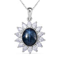 Blue Star Sapphire (DF) and Moissanite 8.25 ctw Starlite Celestial Pendant Necklace in Rhodium Over Sterling Silver 20 Inches - Sticky add to cart bar