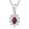 Premium Red Sapphire and Moissanite 0.50 ctw Crimson Blossom Pendant Necklace in Rhodium Over Sterling Silver 18 Inches - Sticky add to cart bar