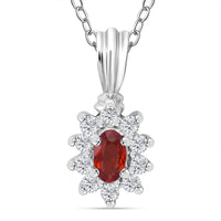 Premium Red Sapphire and Moissanite 0.50 ctw Crimson Blossom Pendant Necklace in Rhodium Over Sterling Silver 18 Inches