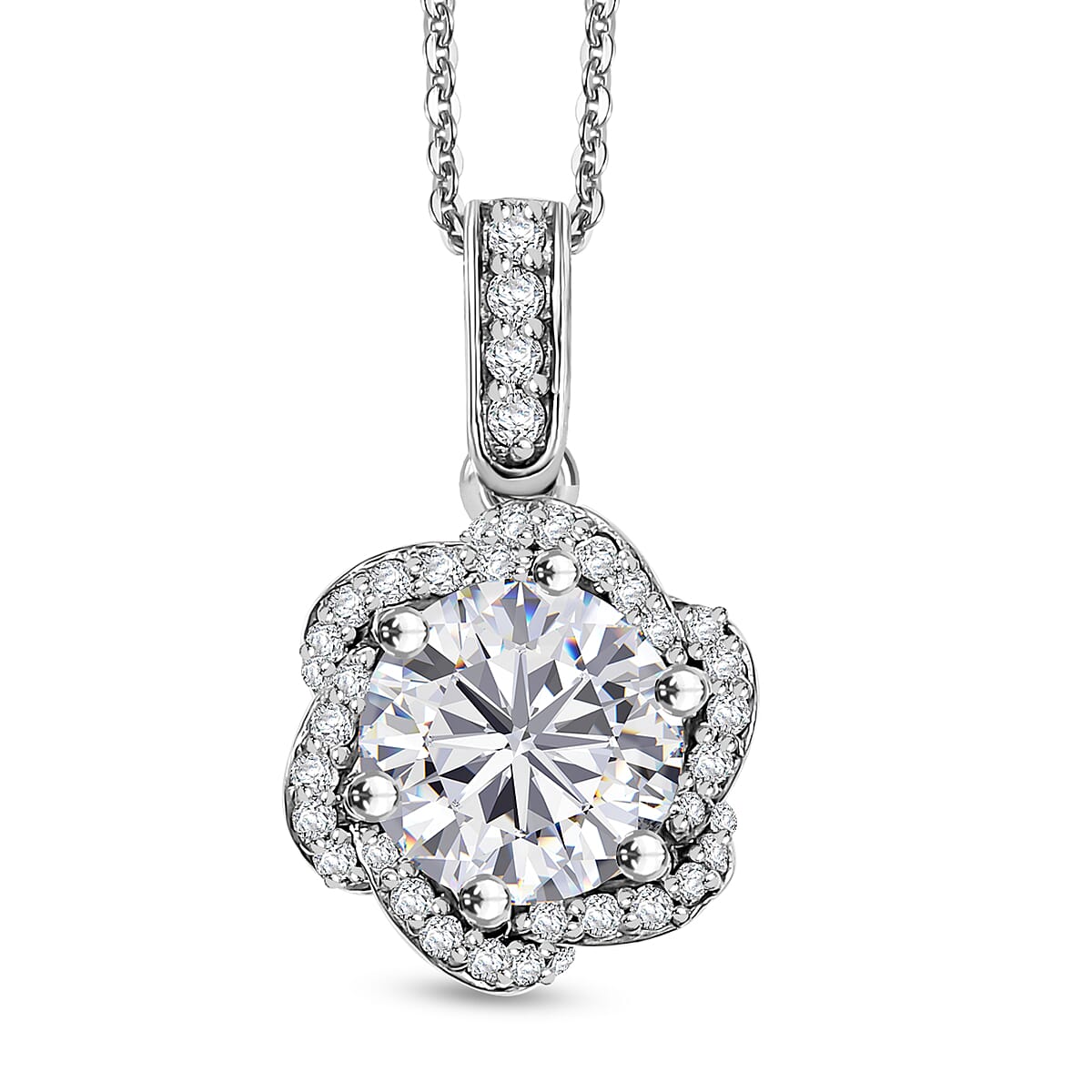 J Francis Embellished with 120 Facet Zirconia by Swarovski 4.15 ctw Pendant Necklace in Rhodium Over Sterling Silver 20 Inches