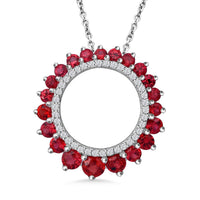 Premium Red Sapphire and White Zircon 1.90 ctw Wreath Pendant Necklace 20 Inches in Rhodium Over Sterling Silver