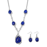 Lapis Lazuli Necklace (20 Inches) and Earrings in Silvertone 140.00 ctw