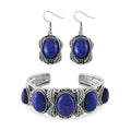 Set of 2 Lapis Lazuli 150.00 ctw Cuff Bracelet (7.5 In) and Earrings in Silvertone - Sticky add to cart bar