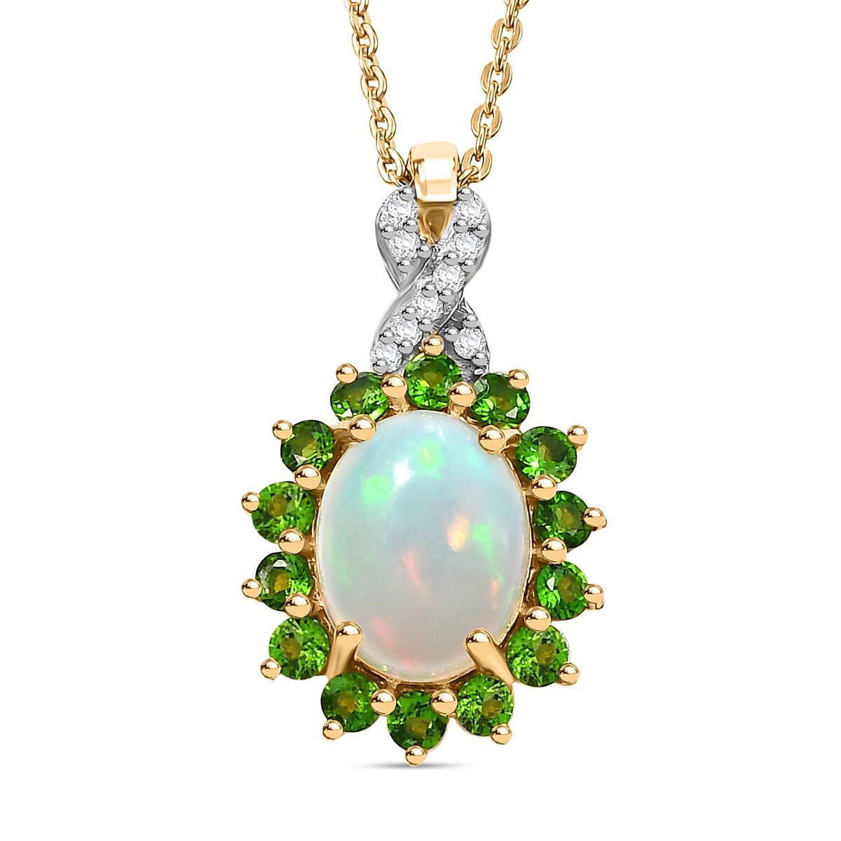 TLV Premium Ethiopian Welo Opal, Multi Gemstone Pendant Necklace (20 Inches) in 18K Vermeil YG Over Sterling Silver 1.75 ctw