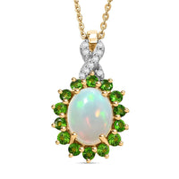 TLV Premium Ethiopian Welo Opal, Multi Gemstone Pendant Necklace (20 Inches) in 18K Vermeil YG Over Sterling Silver 1.75 ctw