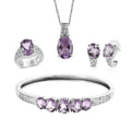 TLV Rose De France Amethyst Bangle Bracelet (7.25In), Earrings, Ring (Size 5.0) and Pendant Necklace (20 Inches) in Stainless Steel 31.70 ctw - Sticky add to cart bar