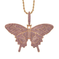 Pink Austrian Crystal Butterfly Pendant Necklace (24 Inches) in Goldtone