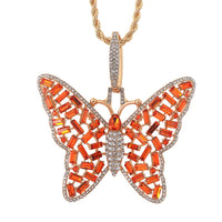 Orange and White Austrian Crystal Butterfly Pendant Necklace in Goldtone 24 Inches