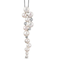 Freshwater Pearl, Moissanite Pendant Necklace (20 Inches) in Platinum Over Sterling Silver 0.08 ctw