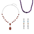 3 Piece Set - Multi Gemstone Beaded Necklaces (18-20,20 Inches) and Earrings in Sterling Silver, Stainless Steel and Silvertone 273.35 ctw - Sticky add to cart bar