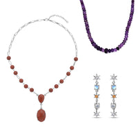 3 Piece Set - Multi Gemstone Beaded Necklaces (18-20,20 Inches) and Earrings in Sterling Silver, Stainless Steel and Silvertone 273.35 ctw