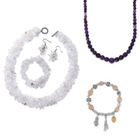 5 Piece Set - Multi Gemstone Beaded Stretch Bracelets, Necklace (20 Inches) and Earrings in Stainless Steel and Silvertone 1052.10 ctw