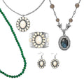 5 Piece Set - Multi Gemstone Necklaces (18, 18-24 Inches), Cuff Bracelet, Earrings and Pendant Necklace (26-30 Inches) in Stainless Steel, Silvertone and Platinum Bond 424.22 ctw - Sticky add to cart bar